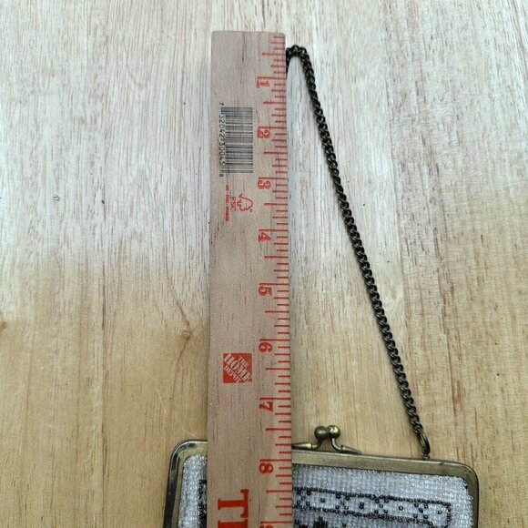 Antique Edwardian Fringe Flapper Purse Evening Bag Micro Seed Bead Floral Metal - Picture 13 of 16